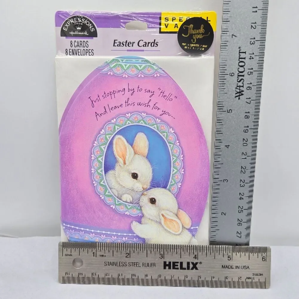 Sealed 8-Pack Vintage Hallmark Easter Cards Rabbits Decorative Egg Bunny House